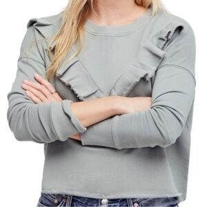 EUC Free People Ooh La Ruffle Sweatshirt XS Green Oversized Medium